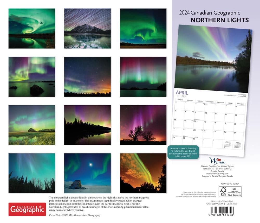 Northern Lights 2024 Wall Calendar Back