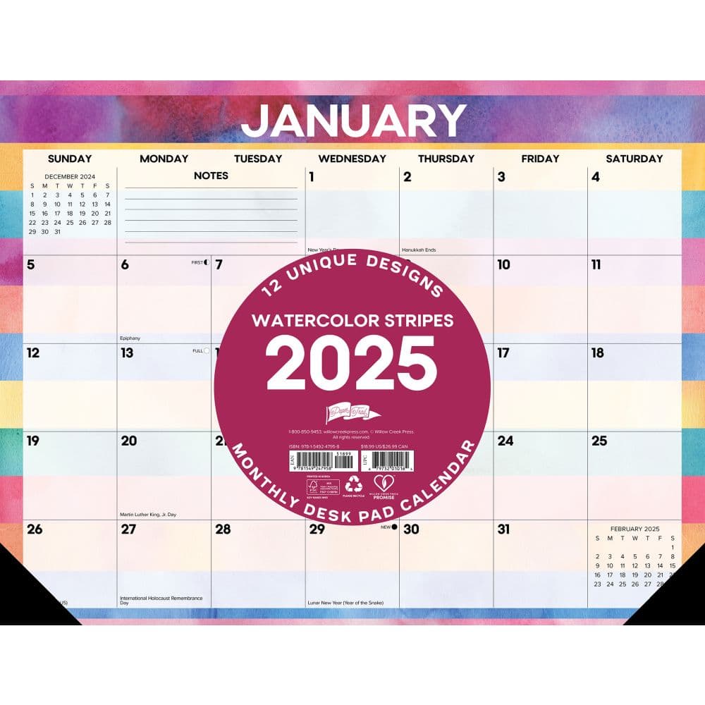 Watercolor Stripes 22x17 2025 Desk Pad