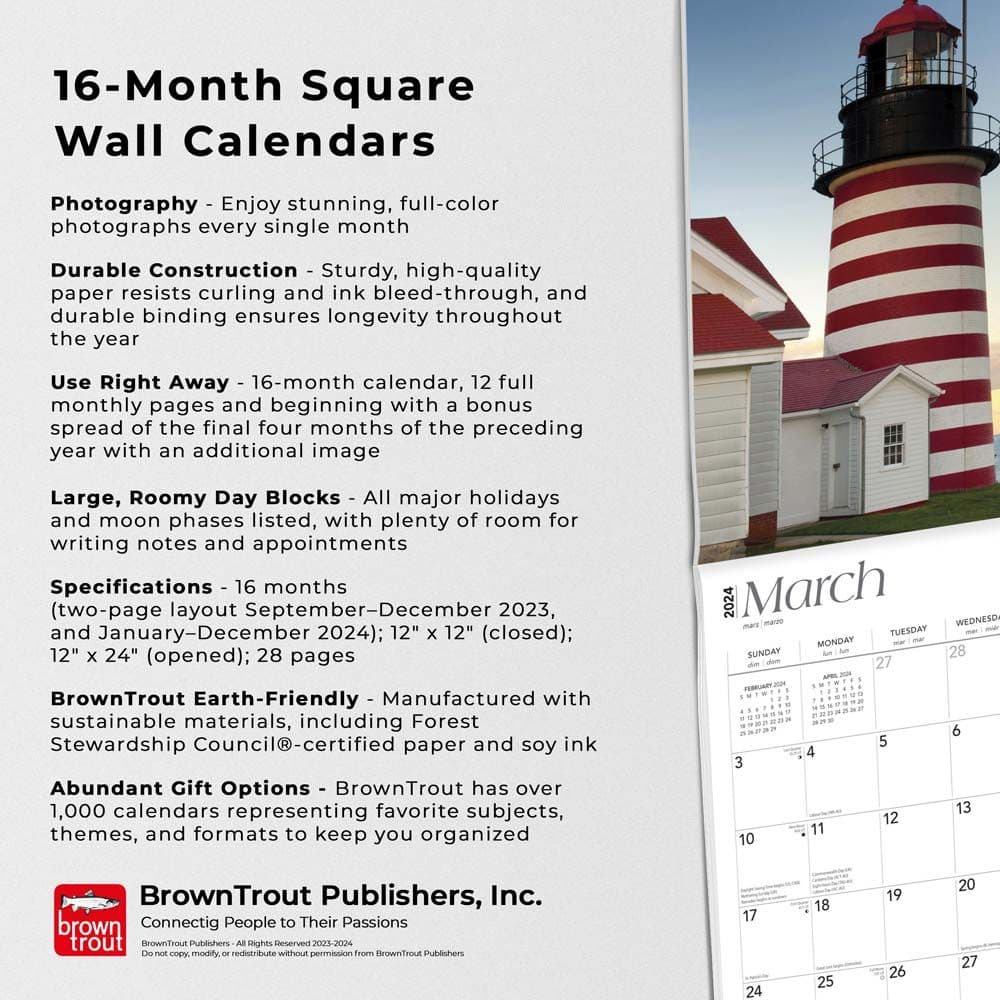 Lighthouses New England 2024 Wall Calendar