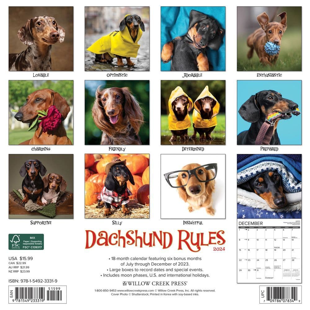 Dachshund Rules 2024 Wall Calendar