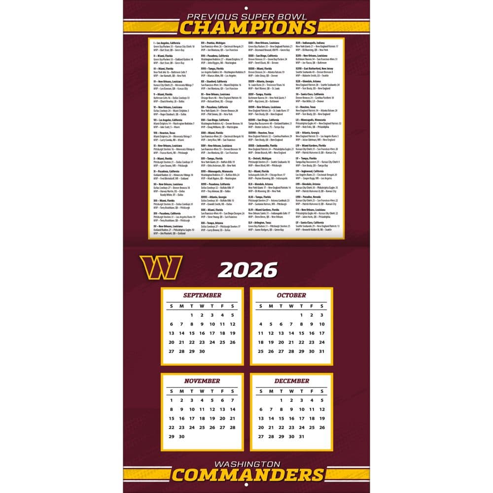 NFL Washington Commanders Football Team 2027 Wall Calendar Second Alternate Image