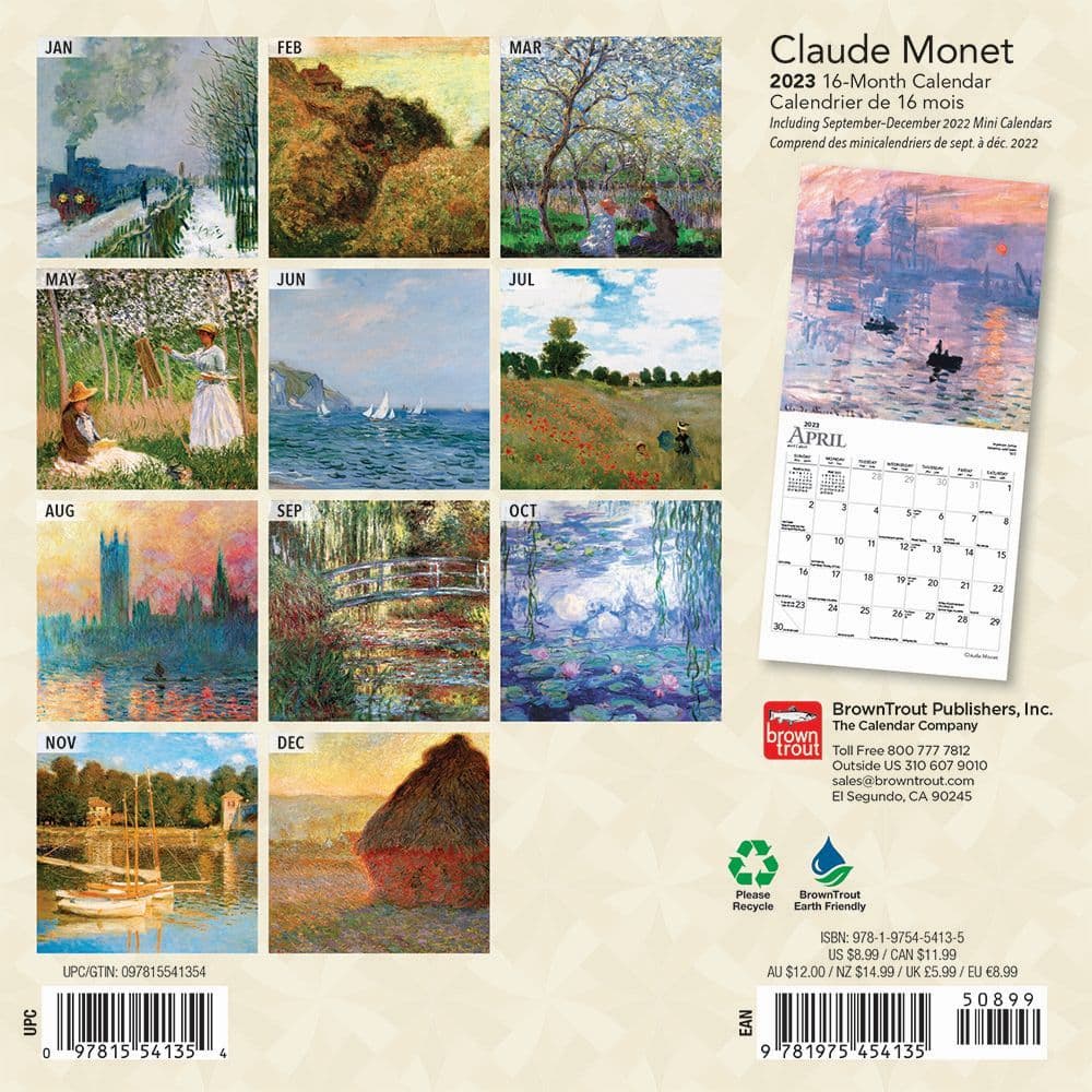 Monet Claude 2023 Mini Wall Calendar 7x7 ENGLISH FRENCH - Calendars.com