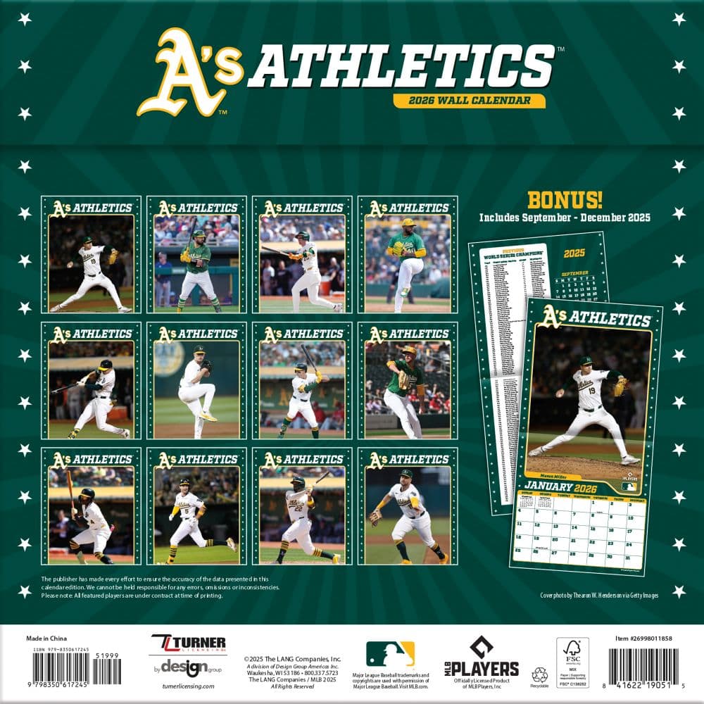 MLB Oakland Athletics 2026 Wall Calendar First Alternate Image