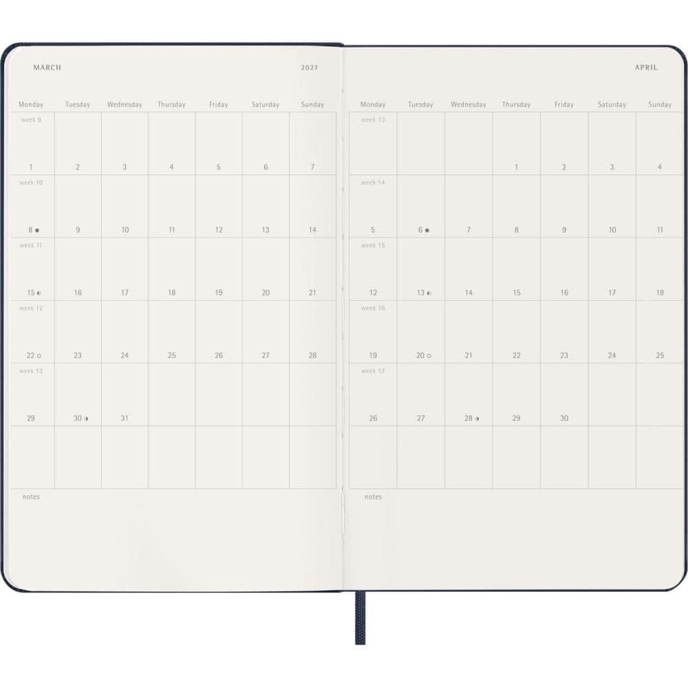 Moleskine Sapphire Blue Large Hard Cover 2027 Weekly Planner Fifth Alternate Image
