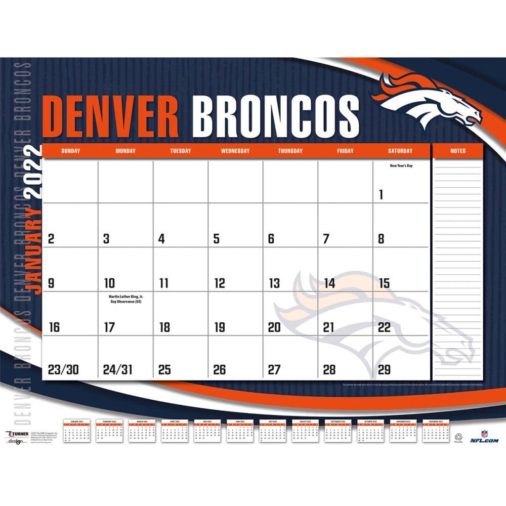 nfl denver broncos 2022 desk pad calendarscom