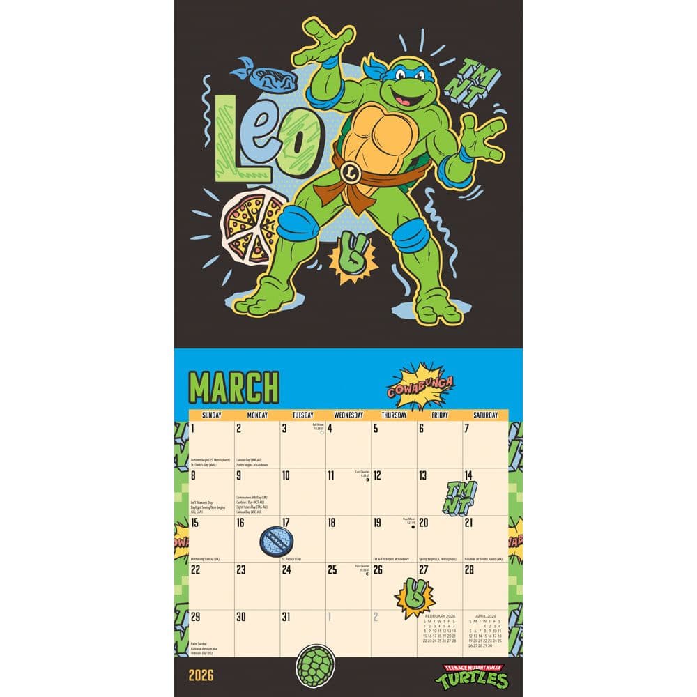 TMNT Classic 2026 Mini Wall Calendar Second Alternate Image