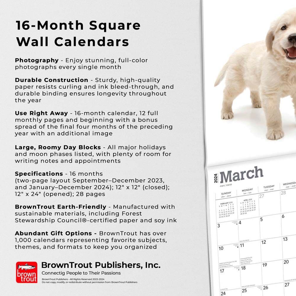 Golden Retriever Puppies  2024 Wall Calendar Alternate Image 4