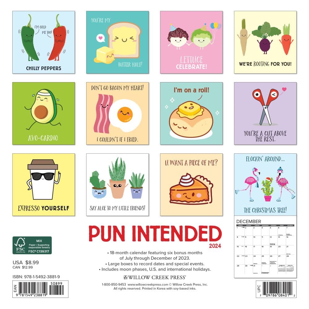 Pun Intended 2024 Mini Wall Calendar