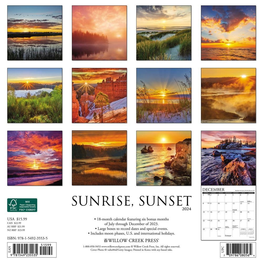 Sunrise Sunset 2024 Wall Calendar