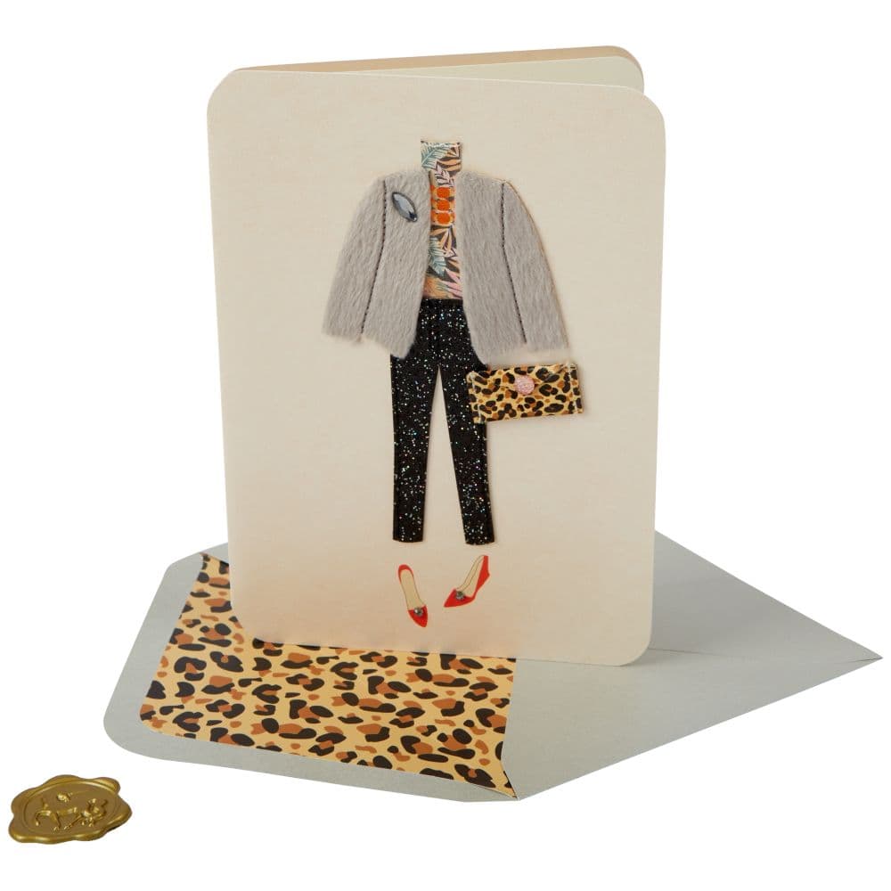 Outfit with Fur Coat Birthday Card Seventh Alternate Image