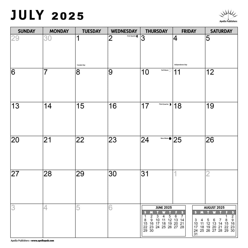 California Northern 2025 Wall Calendar July Grid