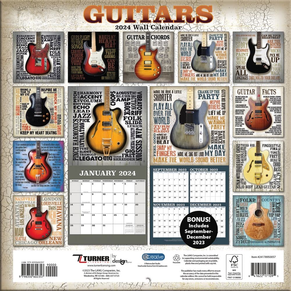 Guitars 2024 Mini Wall Calendar