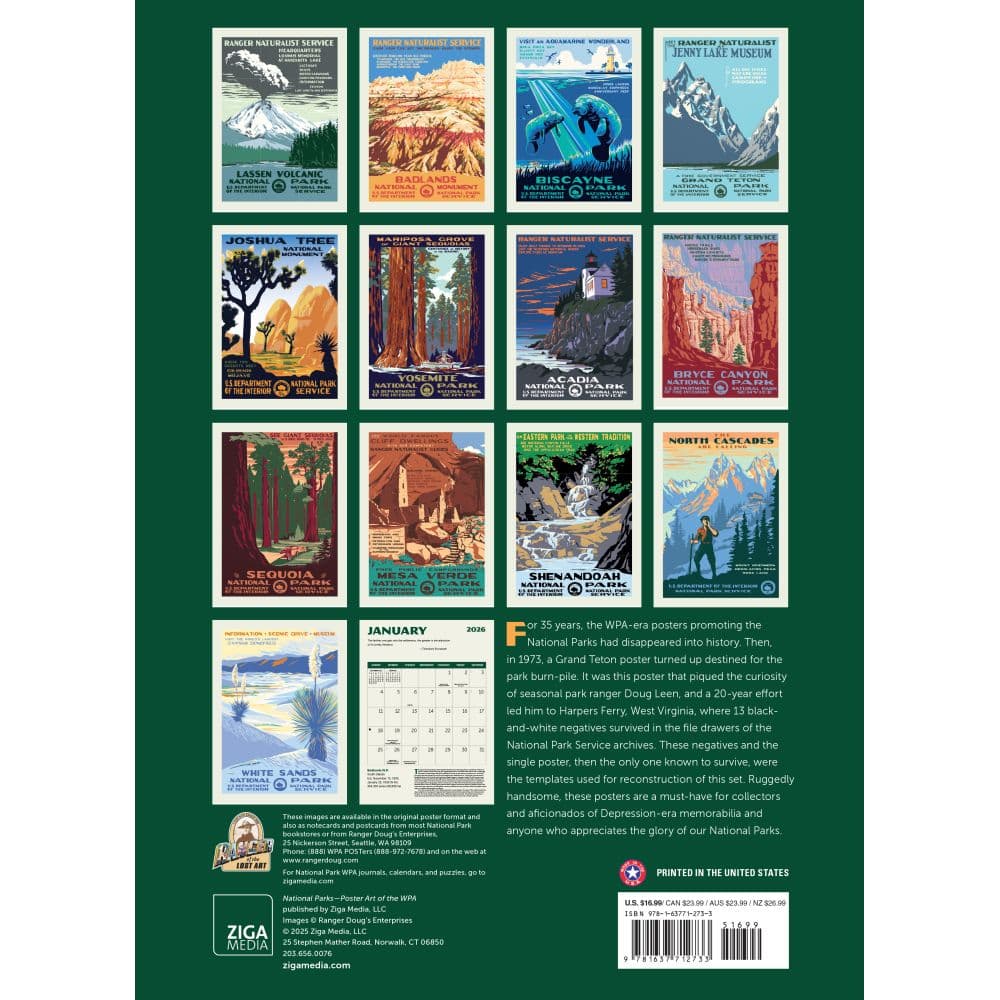 National Parks Poster Art of the WPA 2026 Wall Calendar First Alternate Image