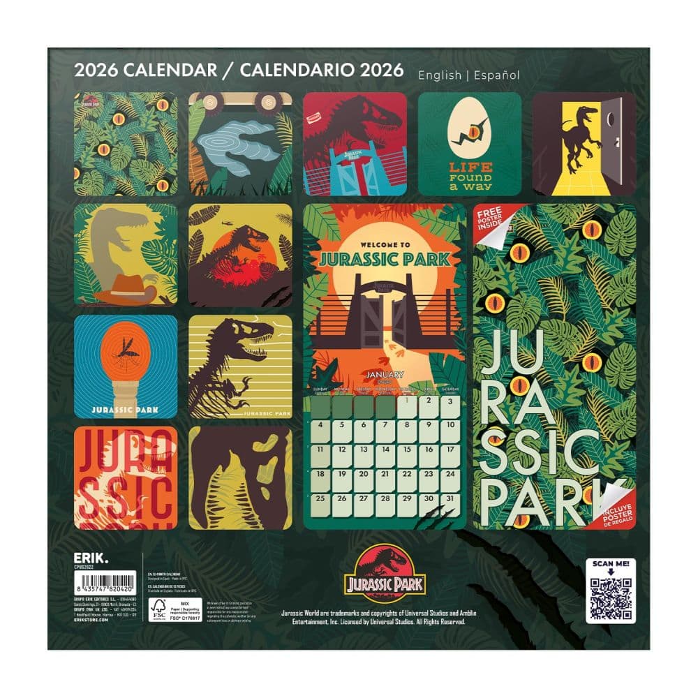 Jurassic Park 2026 Wall Calendar First Alternate Image