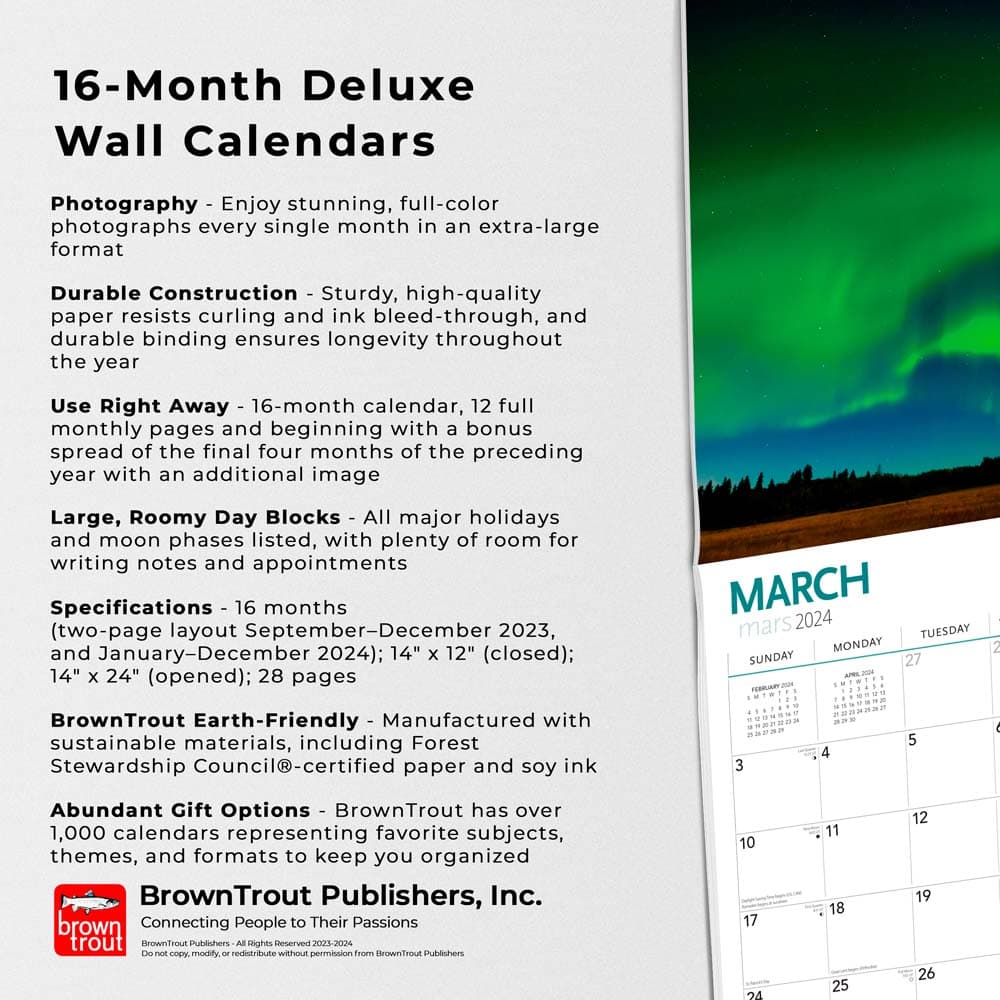 Northern Lights 2024 Wall Calendar features