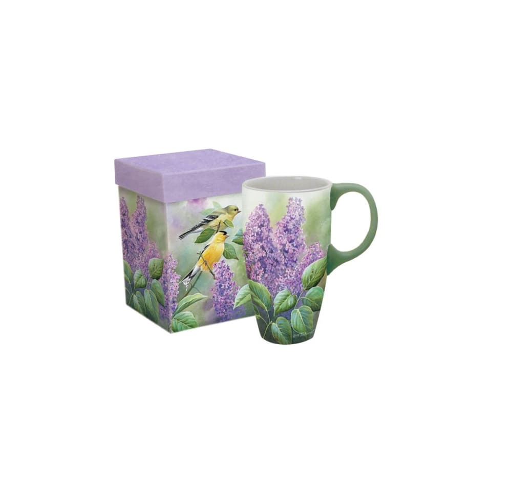 Goldfinches and Lilacs Latte Mug Main Product  Image width="1000" height="1000"