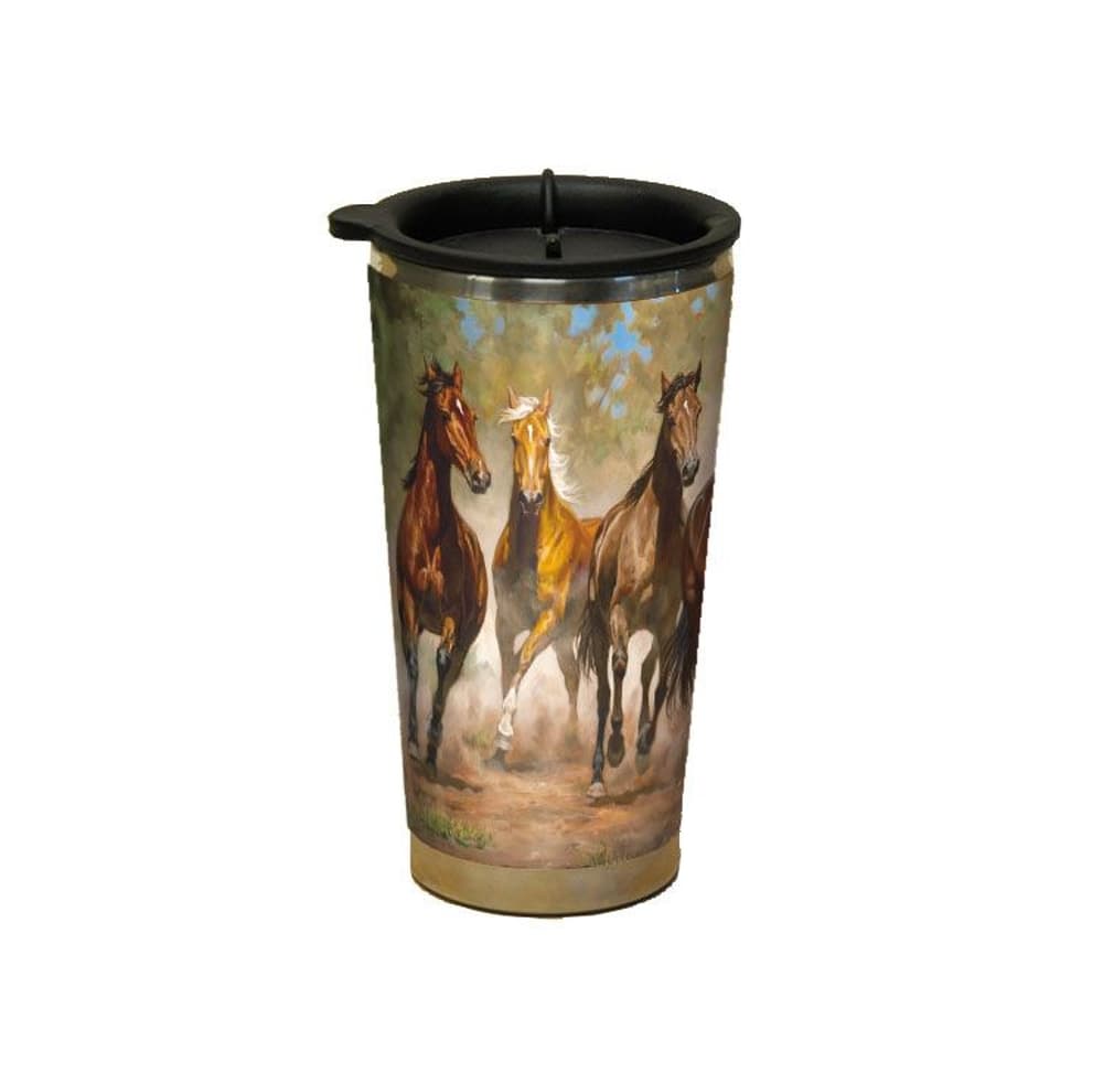 Horses in the Mist Taking Flight Acrylic Travel Mug by William J Saunders Main Product  Image width="1000" height="1000"