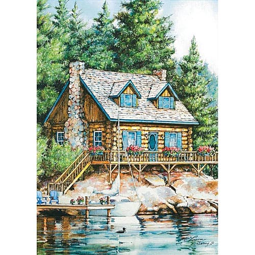 Cabin On The Lake Outdoor Flag Mini   12 x 18 Main Product  Image width="1000" height="1000"