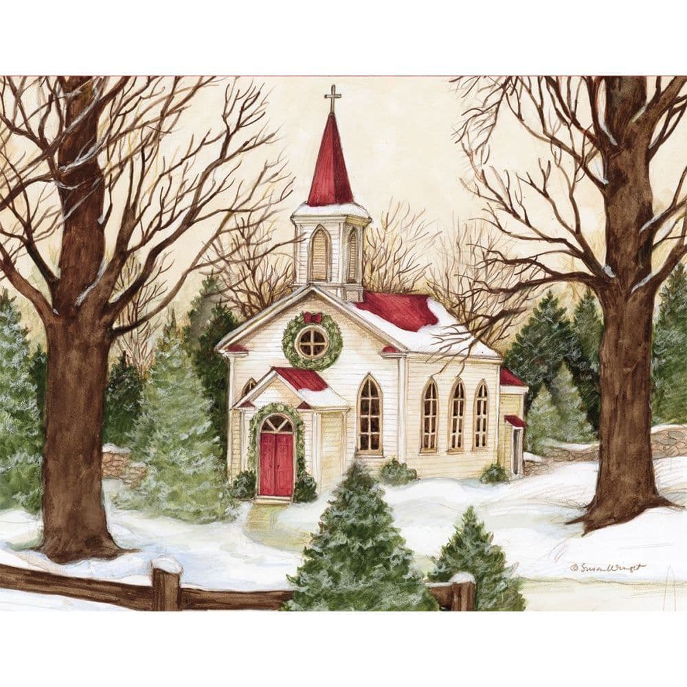 Woodland Church Boxed Christmas Cards 18 pack w Decorative Box by Susan Winget Main Product  Image width="1000" height="1000"