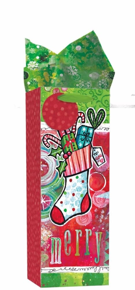 Happy Christmas Bottle Gift Bag by Lori Siebert Main Product  Image width=&quot;1000&quot; height=&quot;1000&quot;