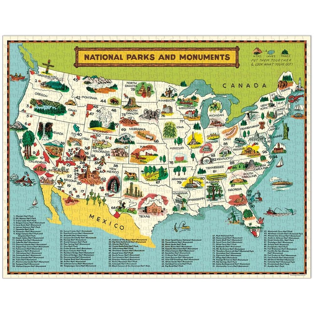 National Parks Map 1000 Piece Puzzle by Cavallini 2nd Product Detail  Image width=&quot;1000&quot; height=&quot;1000&quot;