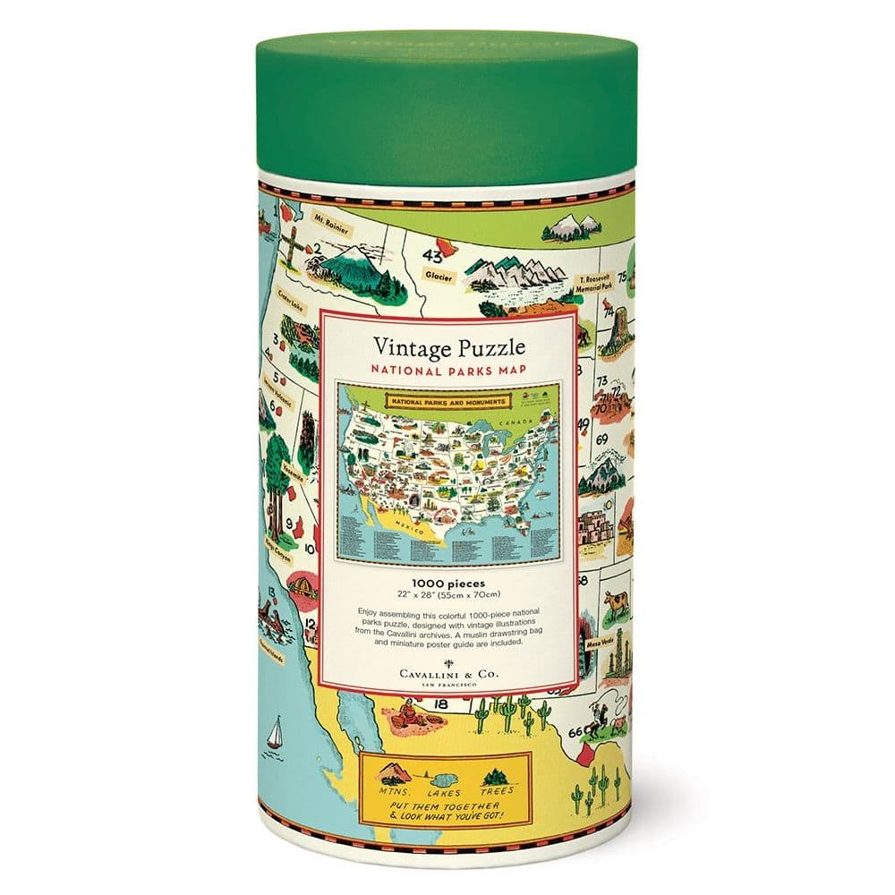 National Parks Map 1000 Piece Puzzle by Cavallini 3rd Product Detail  Image width=&quot;1000&quot; height=&quot;1000&quot;