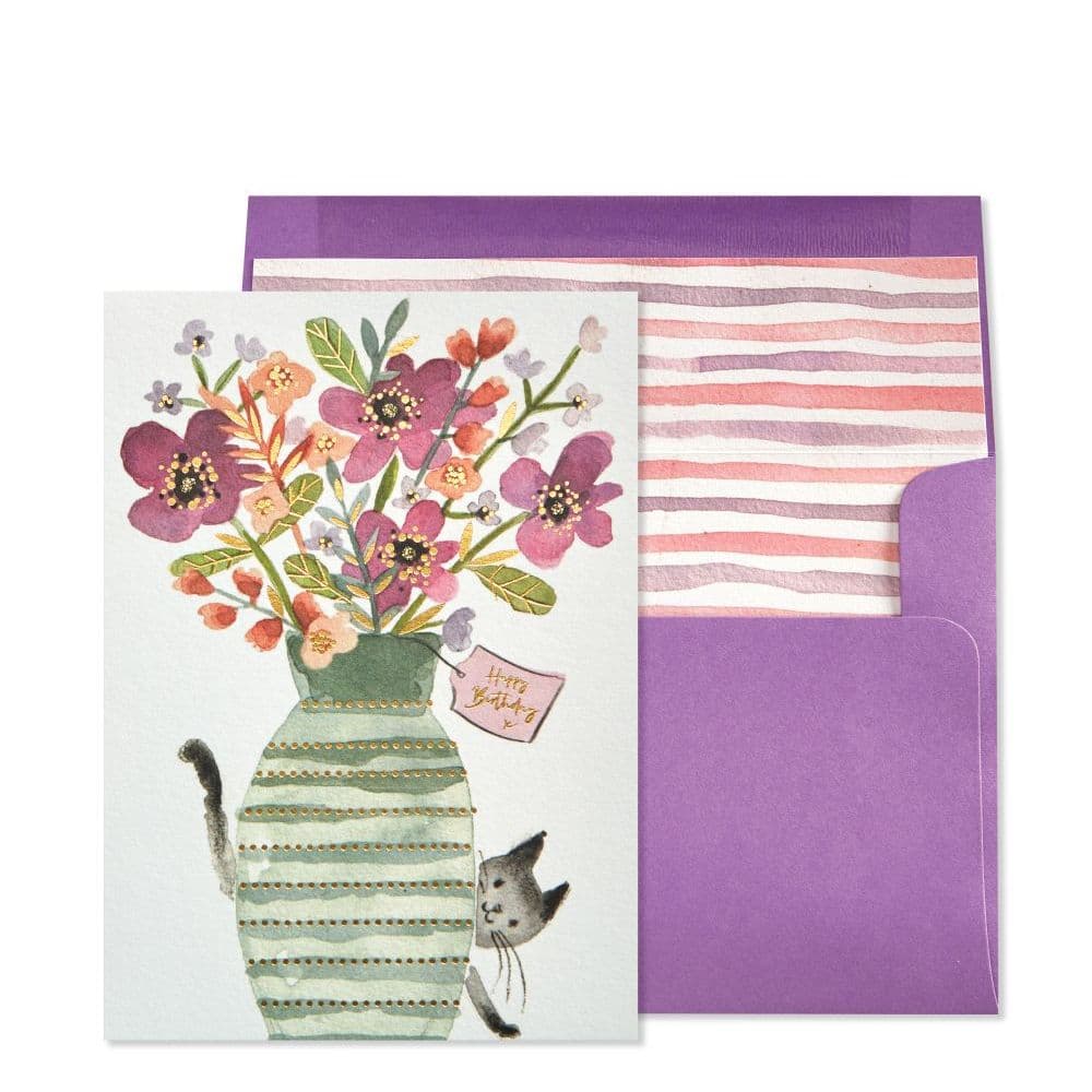 Vase With Flowers And Kitty Birthday Card Main Product  Image width="1000" height="1000"