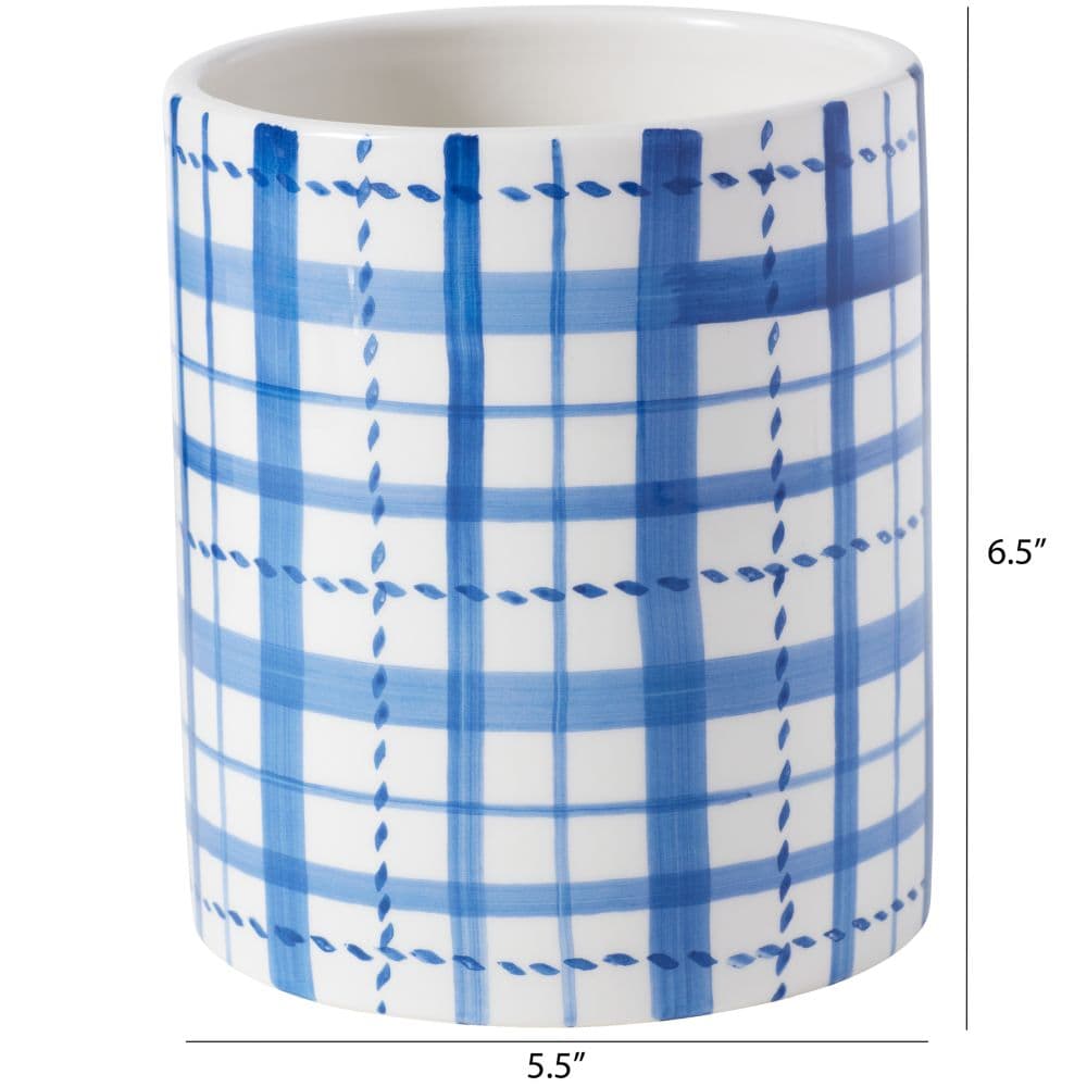 Americana Utensil Holder main image with dimensions and blue and white checkerboard pattern width="1000" height="1000"