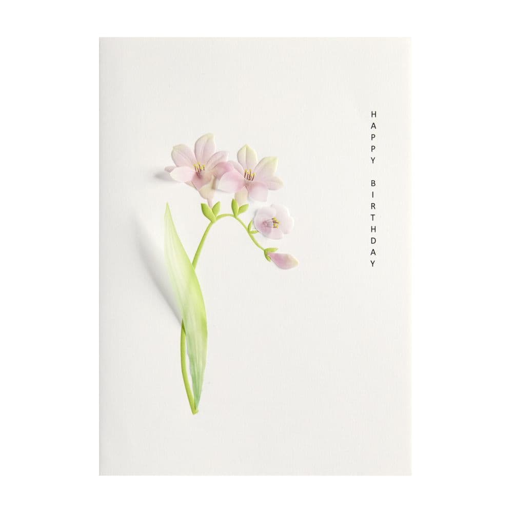Pink Flowers with Leaves Birthday Card