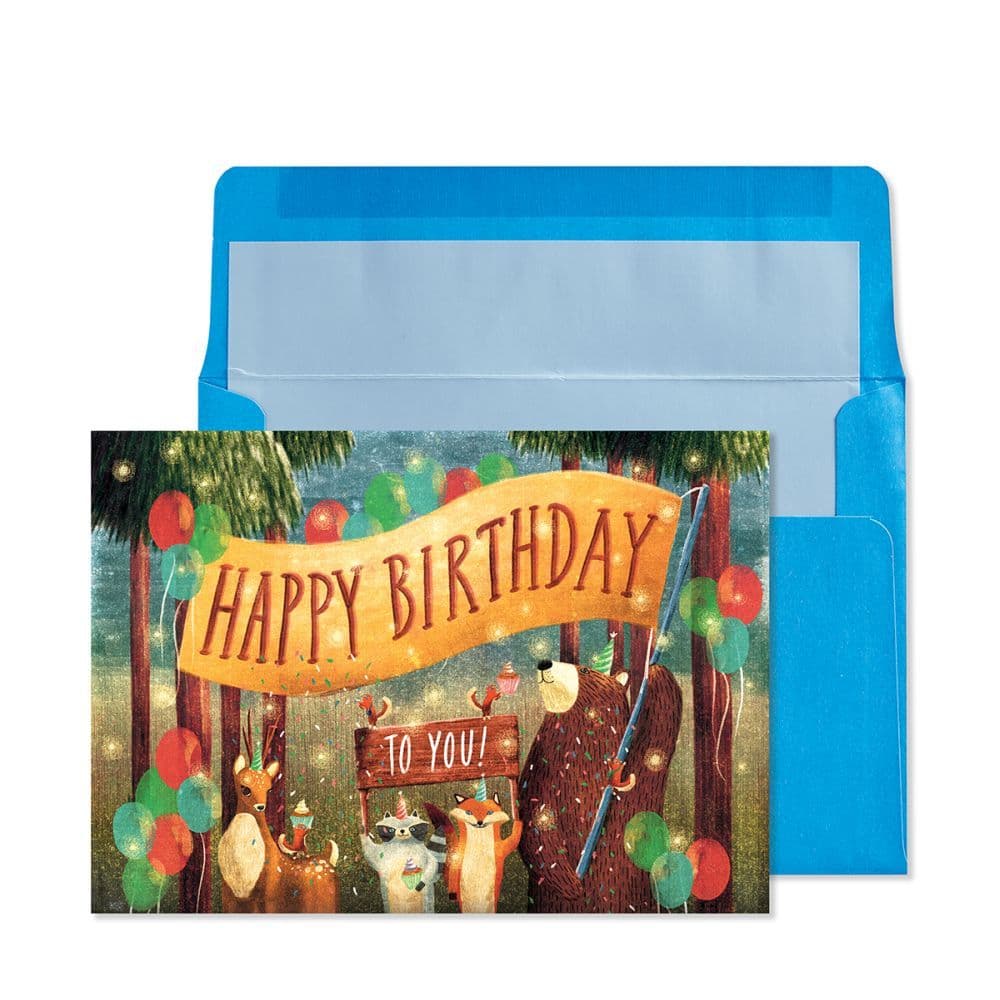 Birthday Banner With Animals In Forest Greeting Card Main Product  Image width="1000" height="1000"