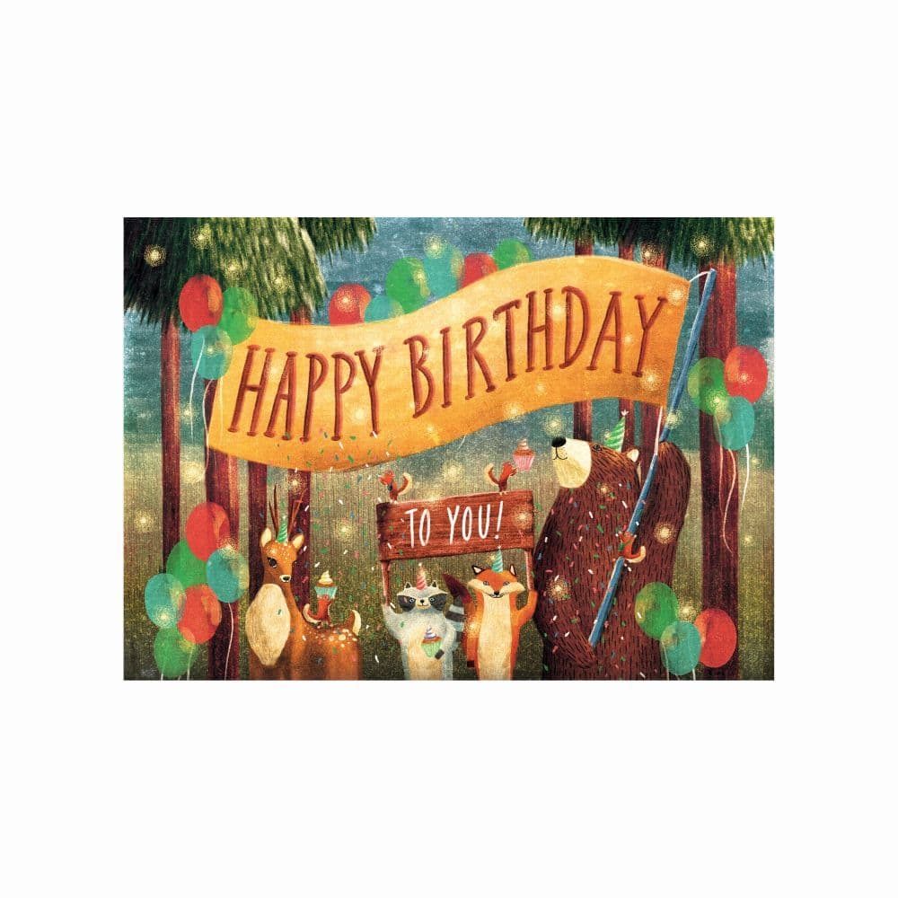 Birthday Banner With Animals In Forest Greeting Card 2nd Product Detail  Image width="1000" height="1000"