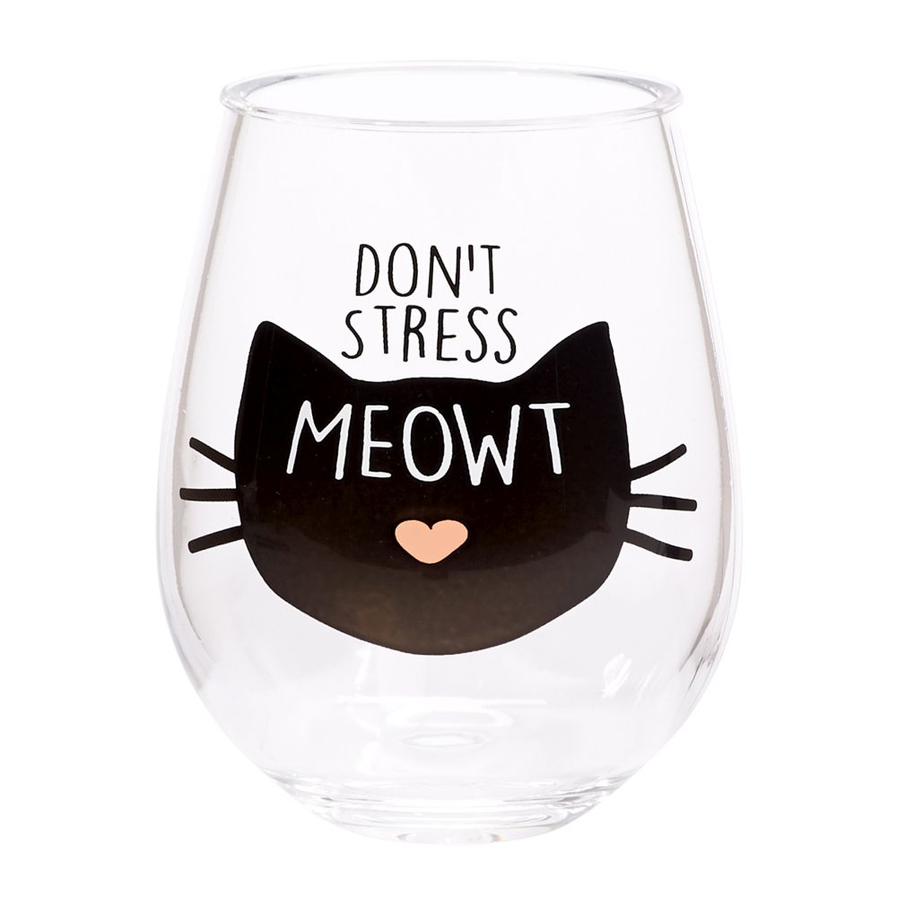 Lang Don't Stress Meowt Stemless Wine Glass
