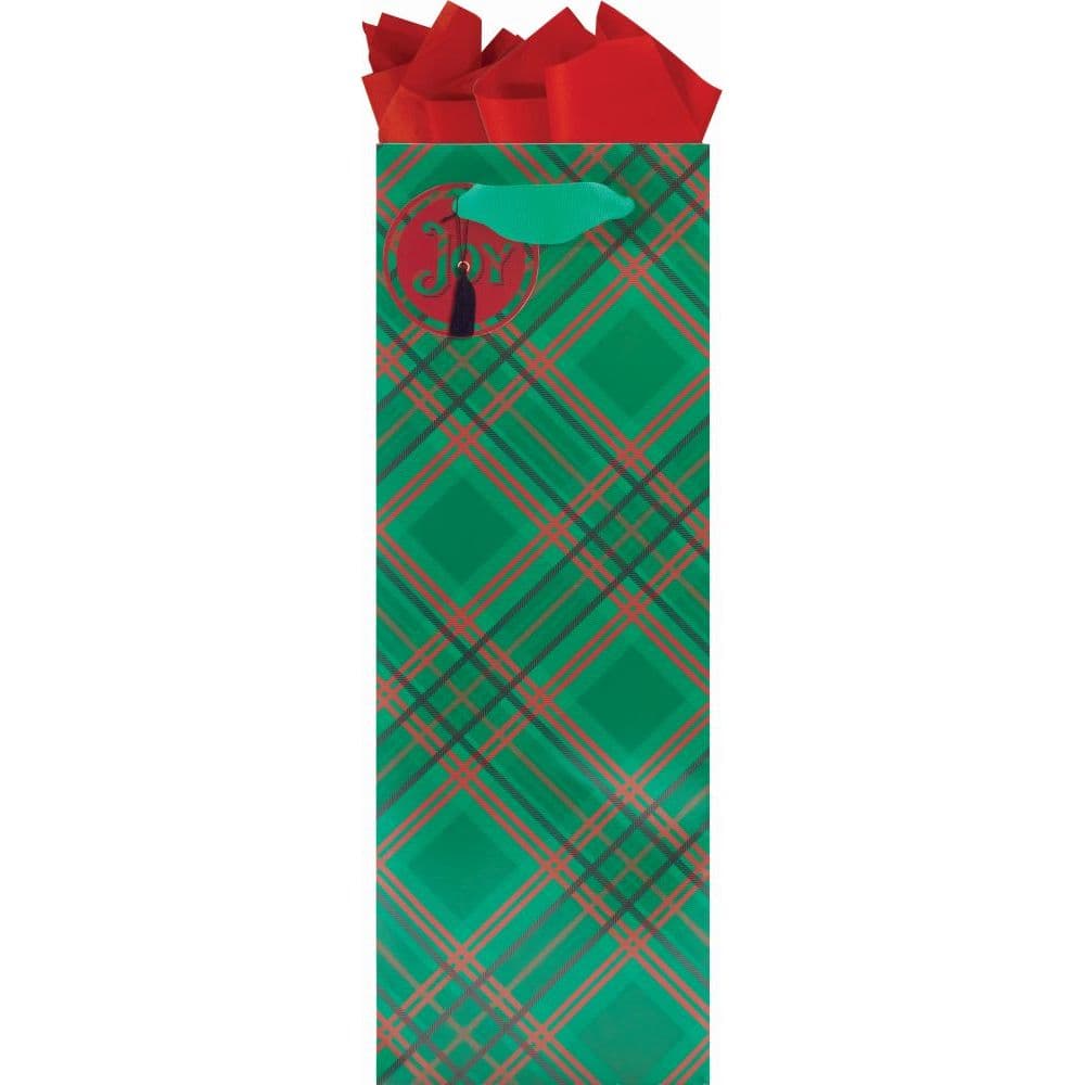Diagonal Plaid Bottle Gift Bag Main Product  Image width=&quot;1000&quot; height=&quot;1000&quot;
