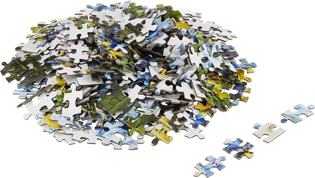 Starry Night Petals 500 Piece Puzzle scattered pieces width="1000" height="1000"