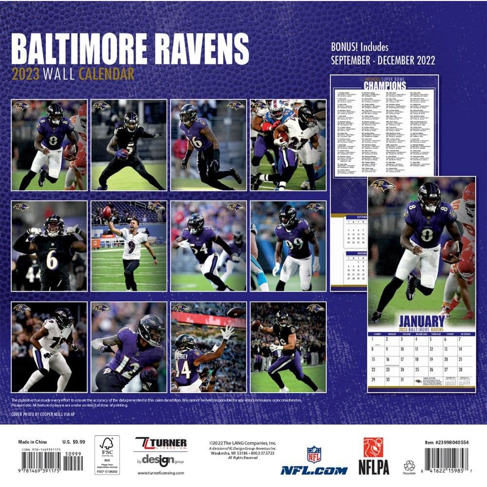 NFL Baltimore Ravens 2023 Wall Calendar