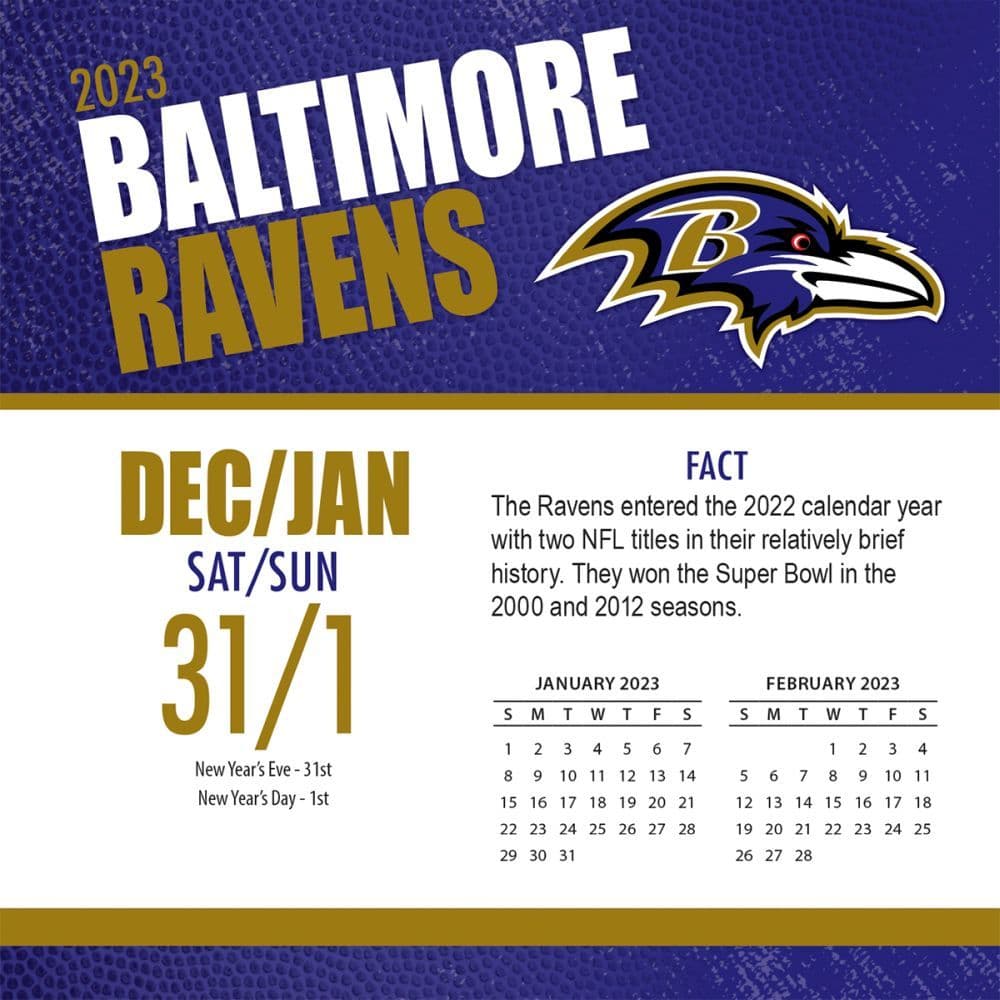 TURNER SPORTS Baltimore Ravens 2022 Box Calendar (22998051430)