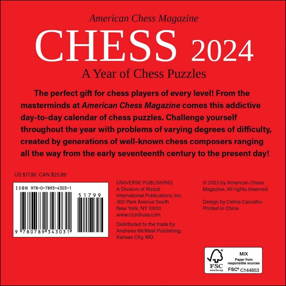 CLEARANCE - Chess 2024 Day-to-Day Calendar - A Year of Chess Puzzles