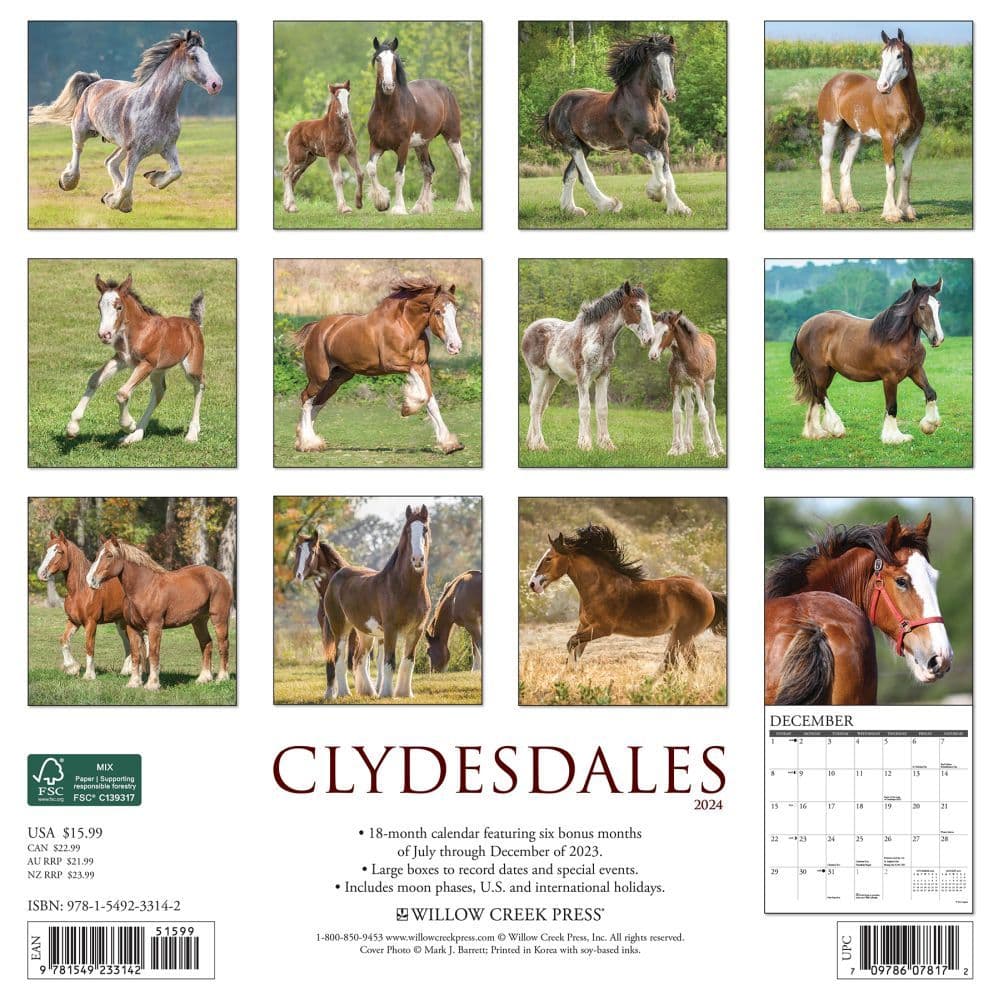 Clydesdales Horses 2024 Wall Calendar Back of Calendar width=&quot;1000&quot; height=&quot;1000&quot;