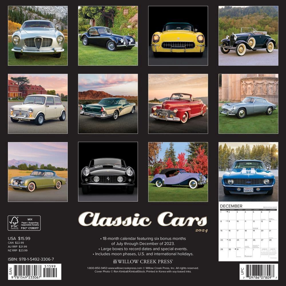 Just Cars Classic 2024 Wall Calendar Back of Calendar width=&quot;1000&quot; height=&quot;1000&quot;