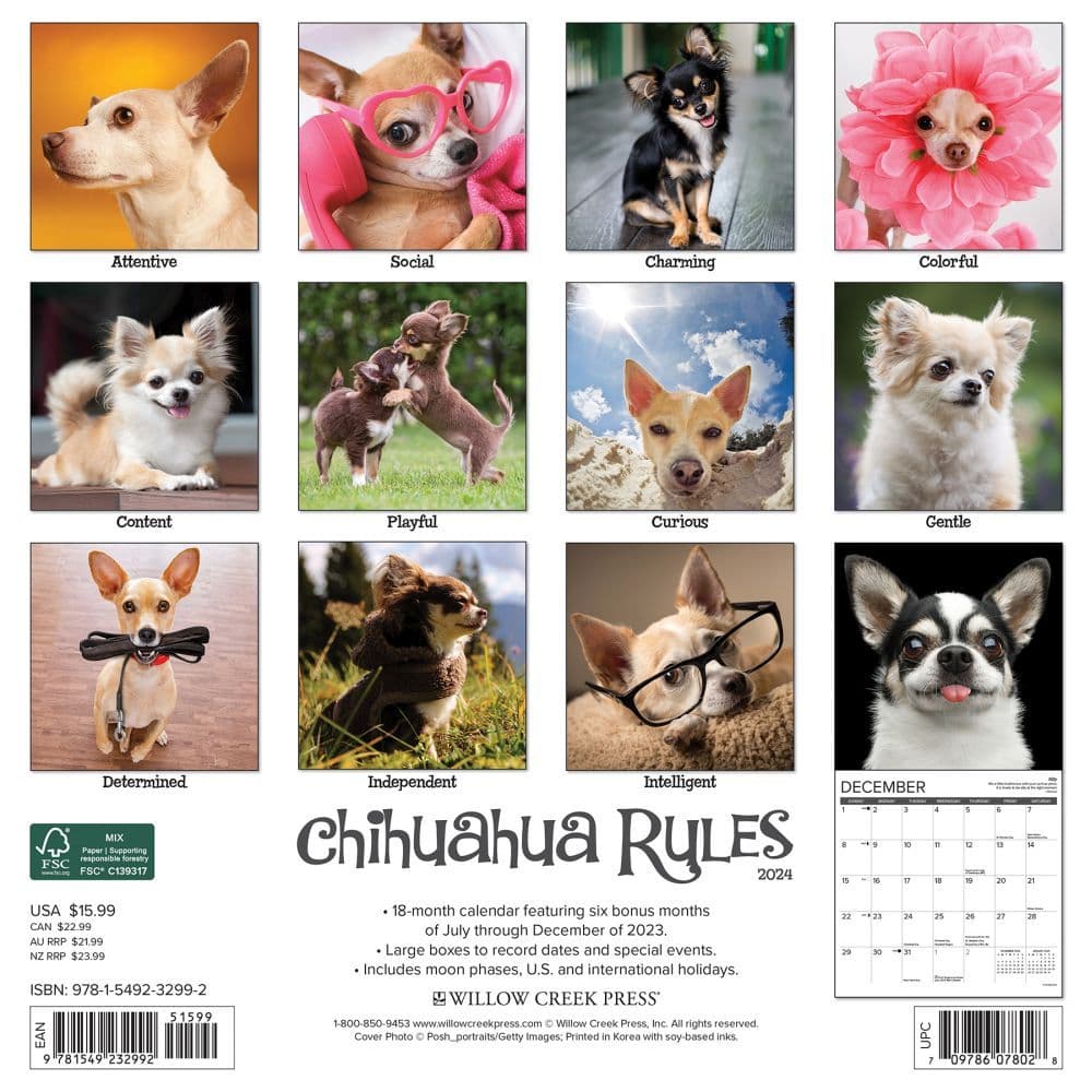 Chihuahua Rules 2024 Wall Calendar Back of Calendar width=&quot;1000&quot; height=&quot;1000&quot;