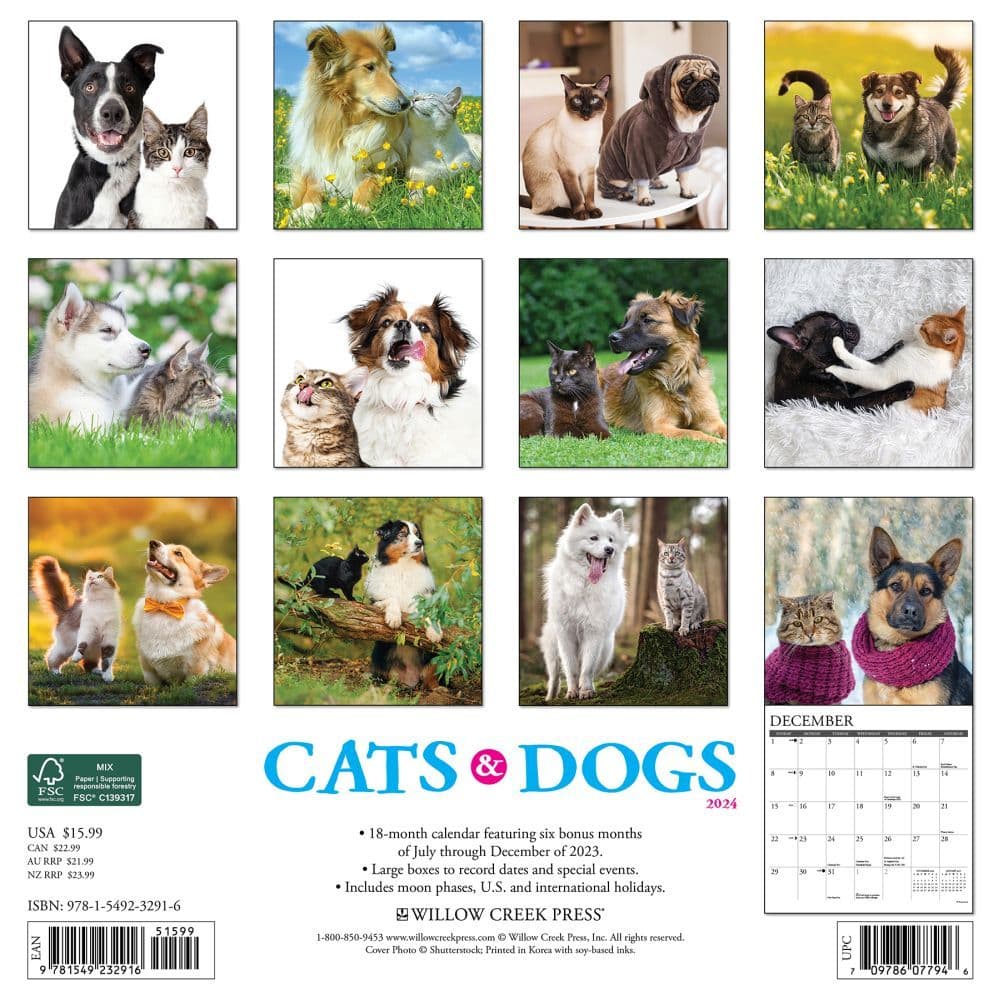Cats &amp; Dogs 2024 Wall Calendar Back of Calendar width=&quot;1000&quot; height=&quot;1000&quot;