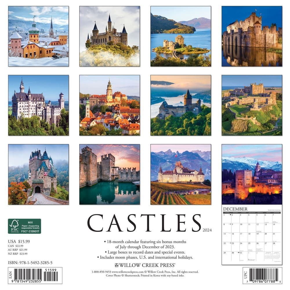 Castles 2024 Wall Calendar Back of Calendar width=&quot;1000&quot; height=&quot;1000&quot;