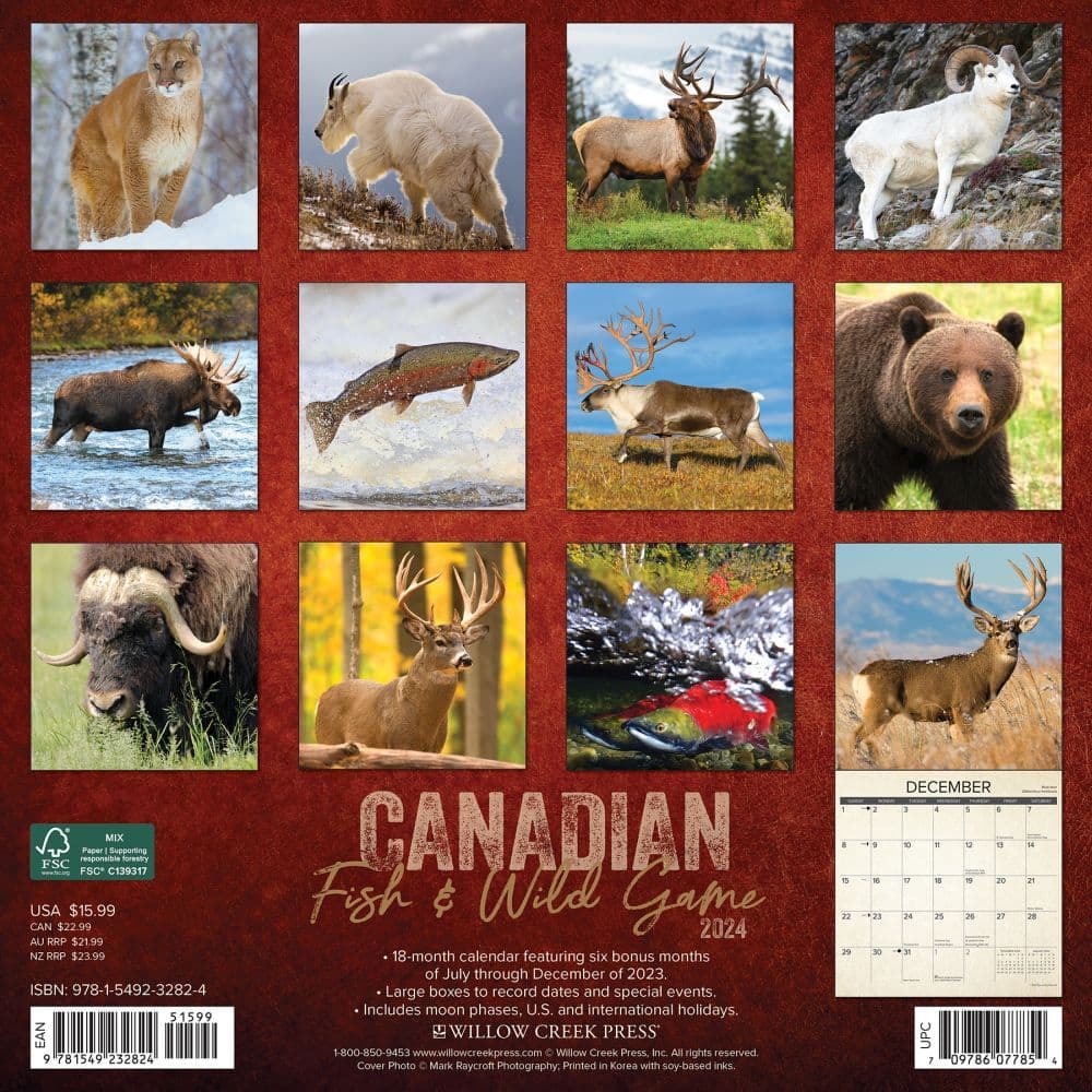 Canadian Fish and Wild Game 2024 Wall Calendar Back of Calendar width=&quot;1000&quot; height=&quot;1000&quot;