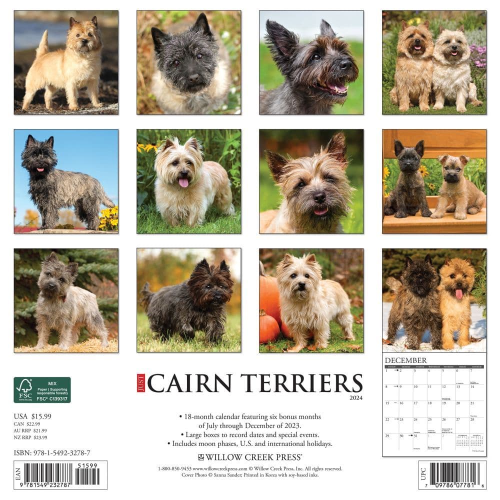 Just Cairn Terrier 2024 Wall Calendar Back of Calendar width=&quot;1000&quot; height=&quot;1000&quot;