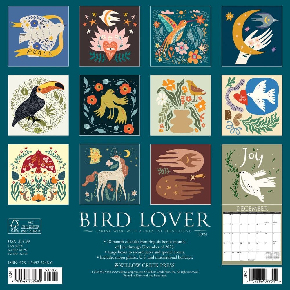 Bird Lover 2024 Wall Calendar Back of Calendar width=&quot;1000&quot; height=&quot;1000&quot;