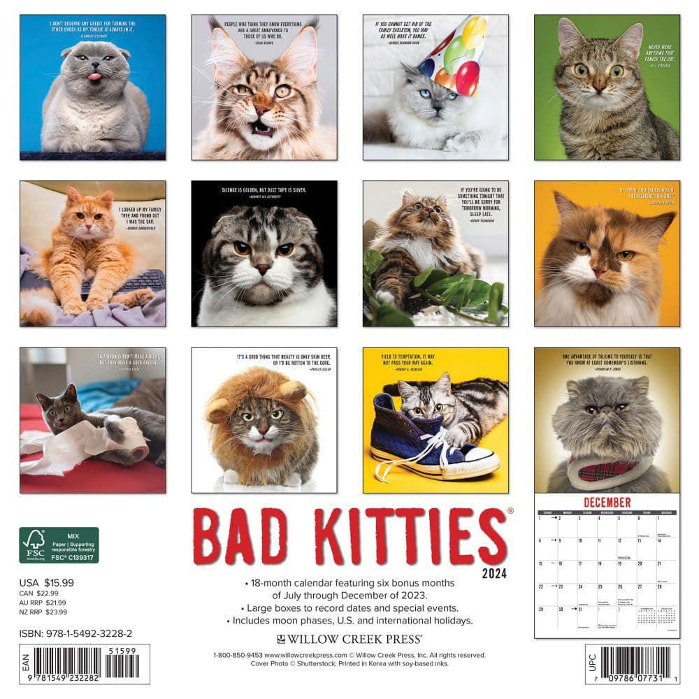 Bad Kitties Just 2024 Wall Calendar Back of Calendar width=&quot;1000&quot; height=&quot;1000&quot;