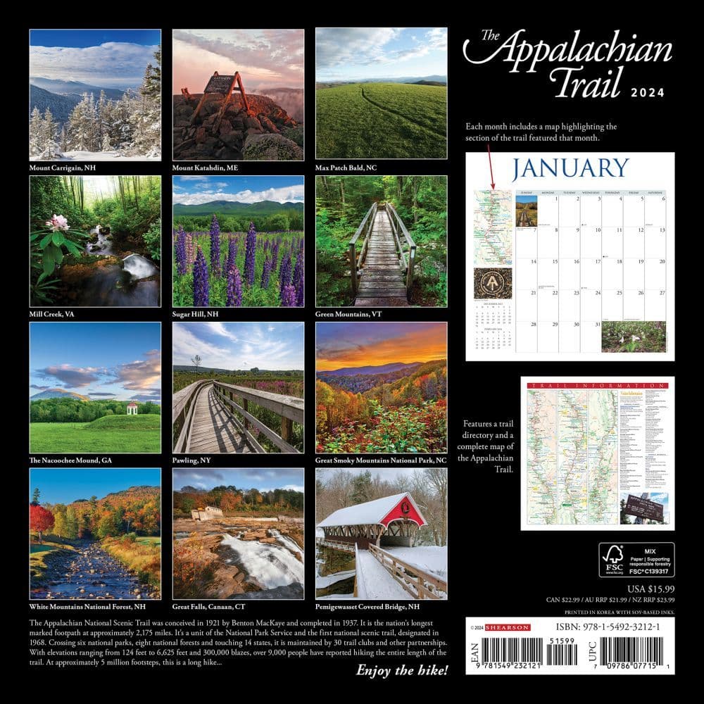 Appalachian Trail Travel/Events 2024 Wall Calendar