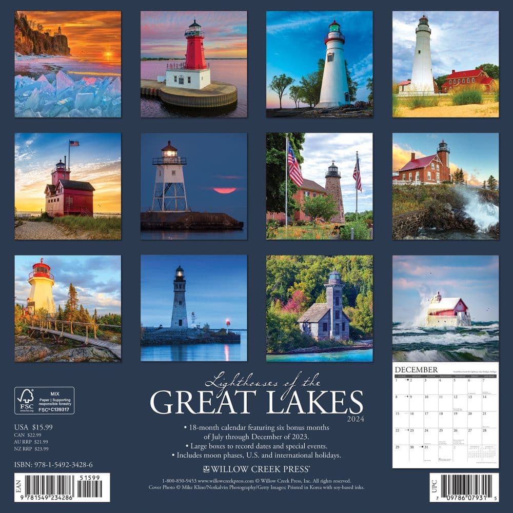 Lighthouses of the Great Lakes 2024 Wall Calendar Back of Calendar width=&quot;1000&quot; height=&quot;1000&quot;