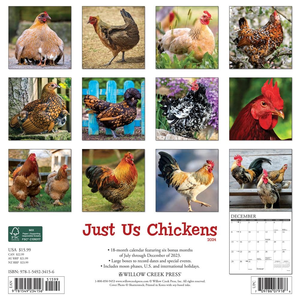 Just Chickens 2024 Wall Calendar Back of Calendar width=&quot;1000&quot; height=&quot;1000&quot;