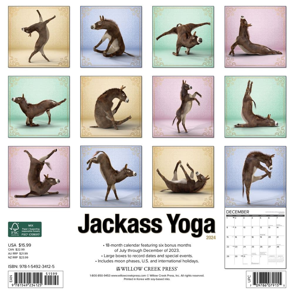 Jackass Yoga 2024 Wall Calendar Back of Calendar width=&quot;1000&quot; height=&quot;1000&quot;